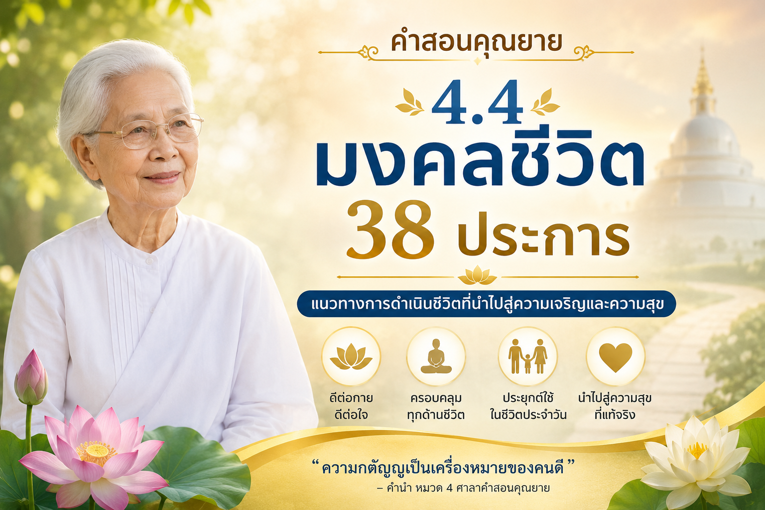 ภาพประกอบบทความ คำสอนคุณยาย 4.4: มงคลชีวิต 38 ประการ ศาลาคำสอนคุณยายอาจารย์ มหารัตนอุบาสิกาจันทร์ ขนนกยูง